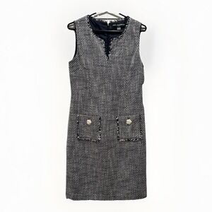NEW Karl Lagerfeld Paris Dress Navy Blue White Tweed Shift Preppy Pockets Sz 8‎